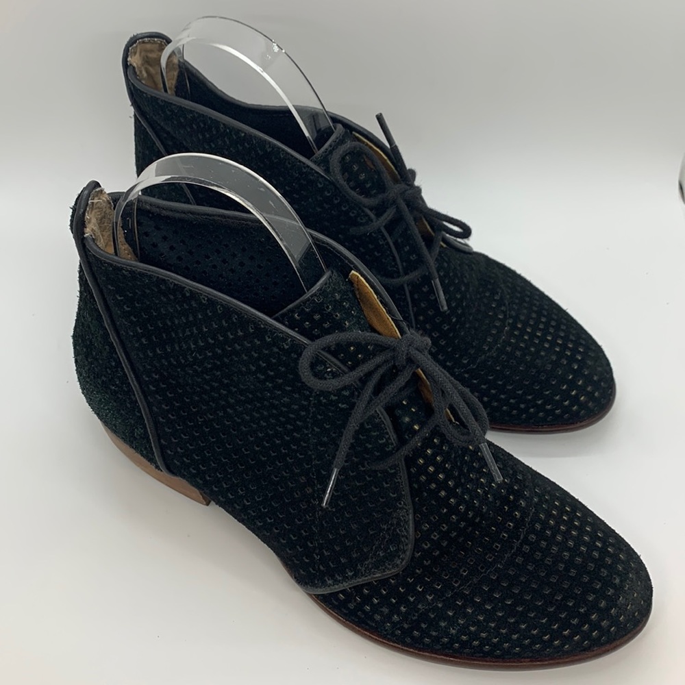 Anthropologie Latigo Isaac2 Perforated Suede Boots Bootie Black 7 Office Casual